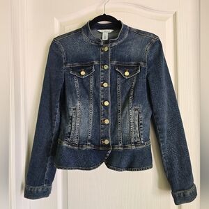 EUC White House Black Market Medium Wash Jean Peplum Jacket, Slim Fit